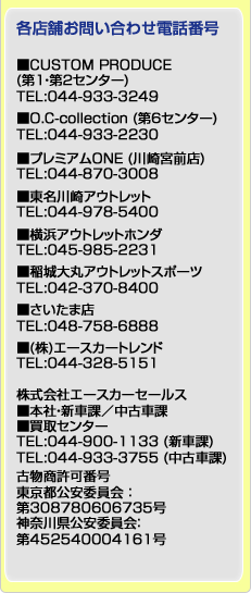 各店舗お問い合わせ電話番号